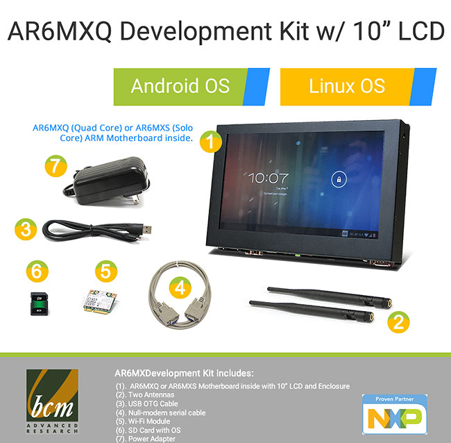 AR6MXQ-LCD AR6MXQ Development Kit with i.MX6 Cortex A9 Quad Core Motherboard and 10 inch Touch LCD Enclosure
