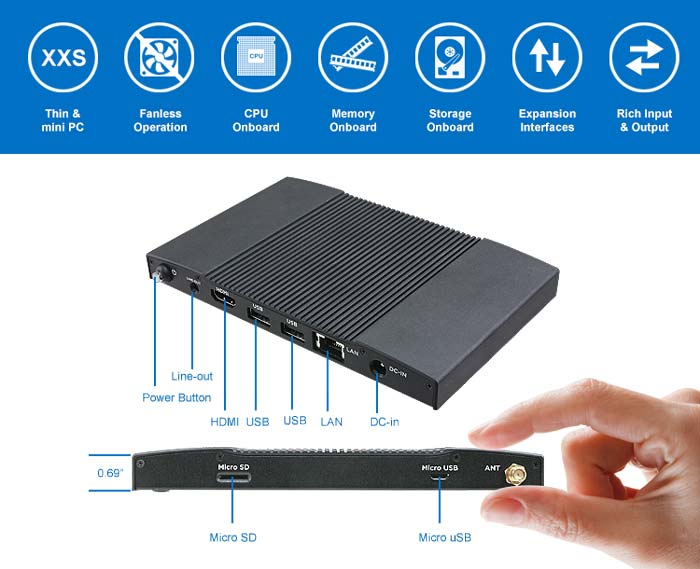 EPC-BTCR Mini Slim Thin Intel Atom Fanless BOX Computer