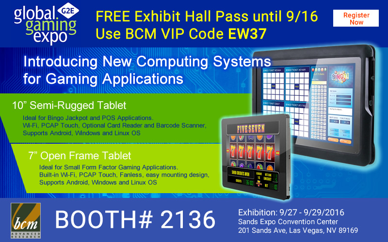 BCM invites you to visit Booth 2136 at Global Gaming Expo G2E 2016 in Las Vegas at the Sands Expo Convention Center