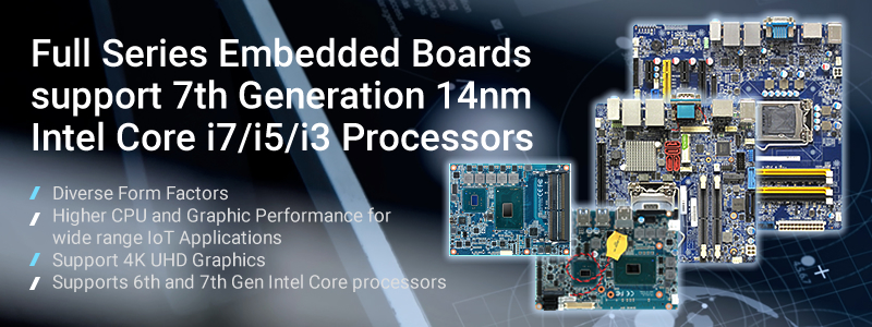 Embedded Computer Boards support 7th Generation Intel Kaby Lake Processors